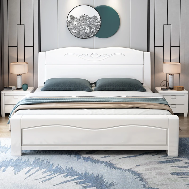 简约白色轻奢家用单人大床主卧室实木大床储物床床架1.8米