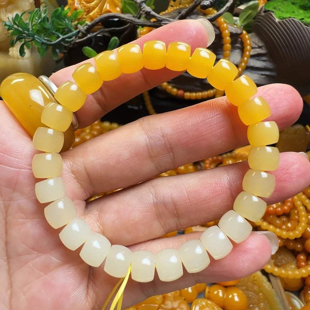 婵***儿石英质玉（黄龙玉）未镶嵌手串缅黄 卡8渐变精品手串