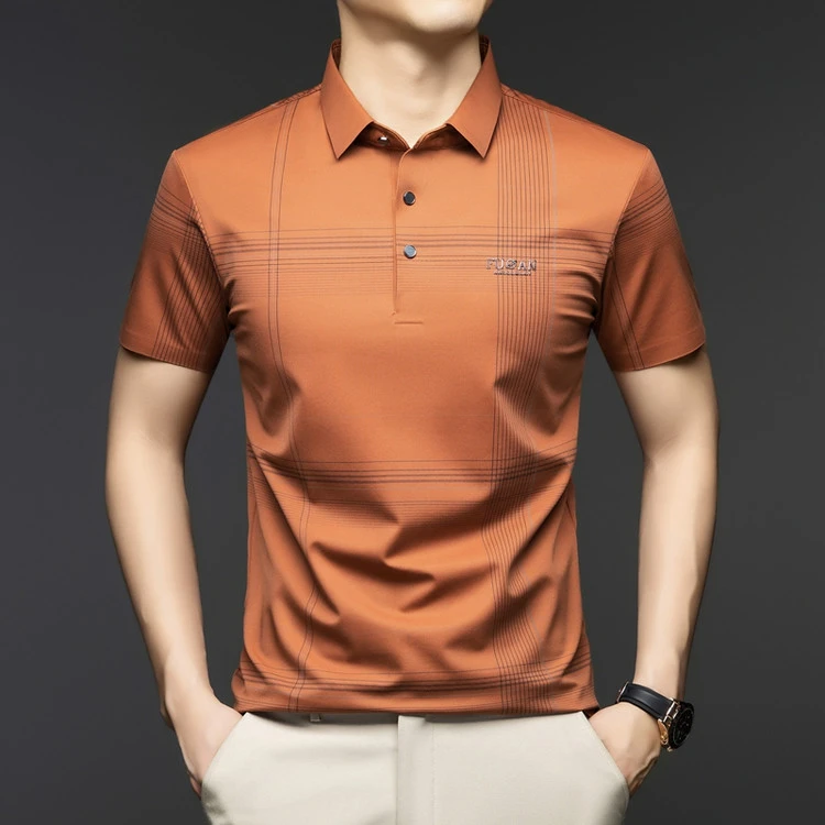 短袖薄款夏季男纯色Polo衫丝光棉时尚休闲条纹t恤男装