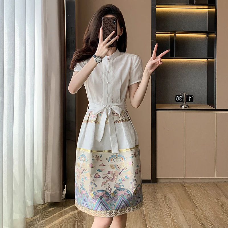 新中式轻国风连衣裙2025年夏季新款女装高级感气质刺绣提花马面裙