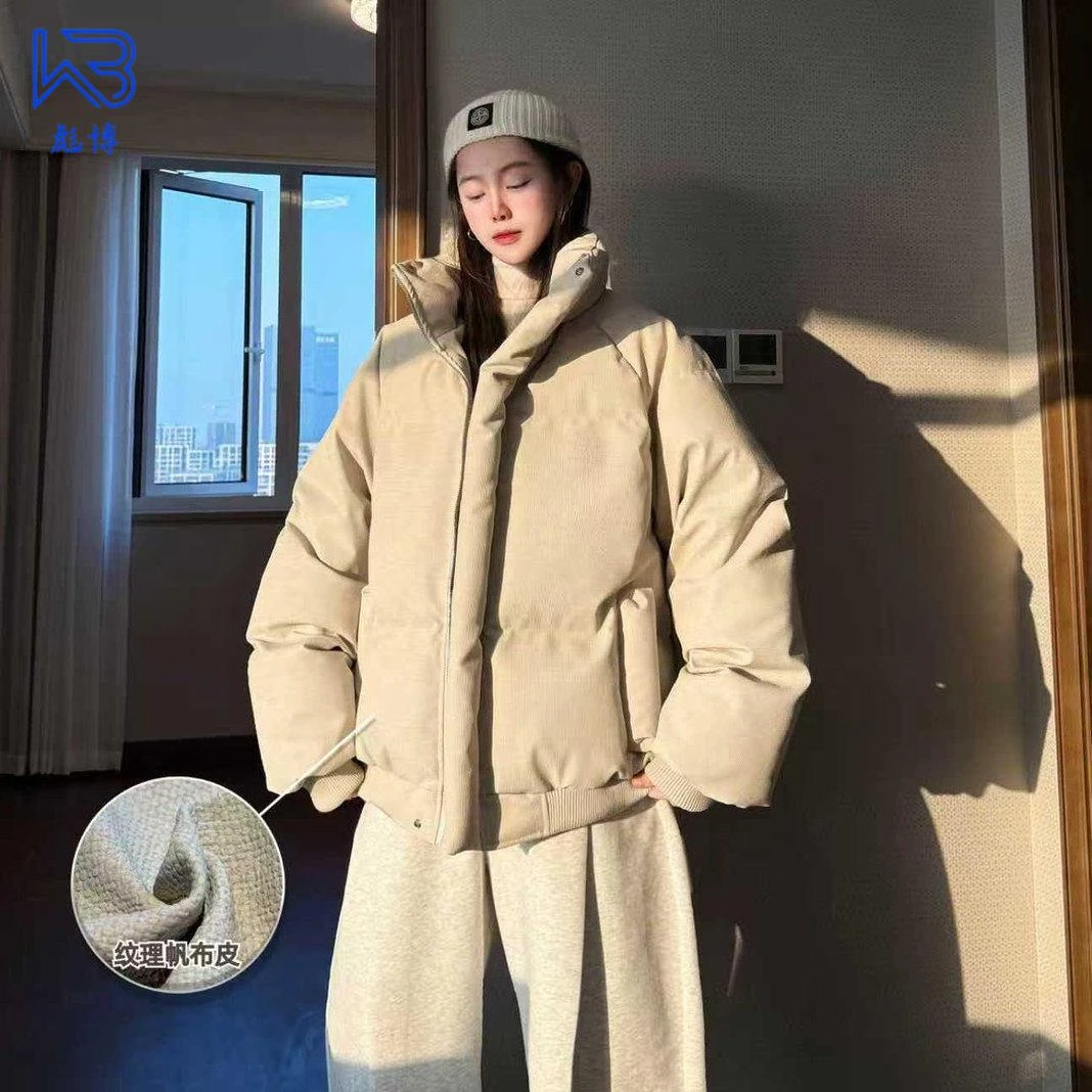 彪博潮牌【帆布皮】冬季立体纹理感立领棉服男百搭简约休闲保暖棉衣