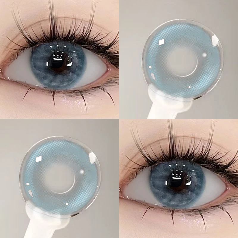 OVOLOOK【日抛10片装】大直径蓝色美瞳舒适彩色隐形眼镜极光雾蓝S1