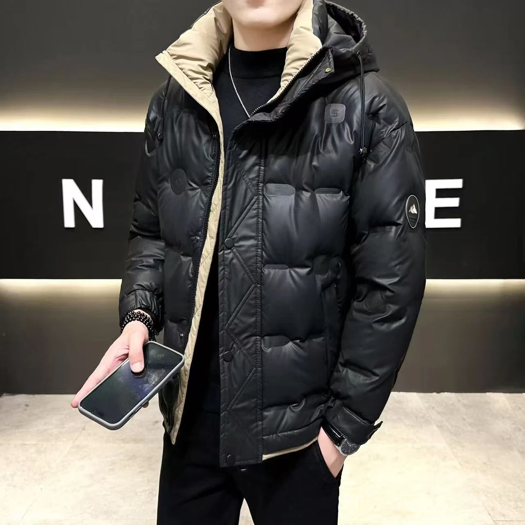 国标50绒连帽羽绒服男款冬季2025年新款帅气保暖拼色鸭绒外套
