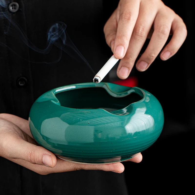 柿子烟灰缸创意个性潮流家用客厅摆件带盖防飞灰烟味陶瓷大号烟缸