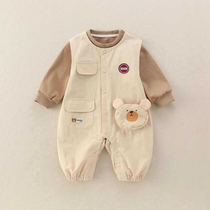 婴幼儿男宝宝衣服秋装连体衣韩版帅气工装背带裤两件套春秋外出服