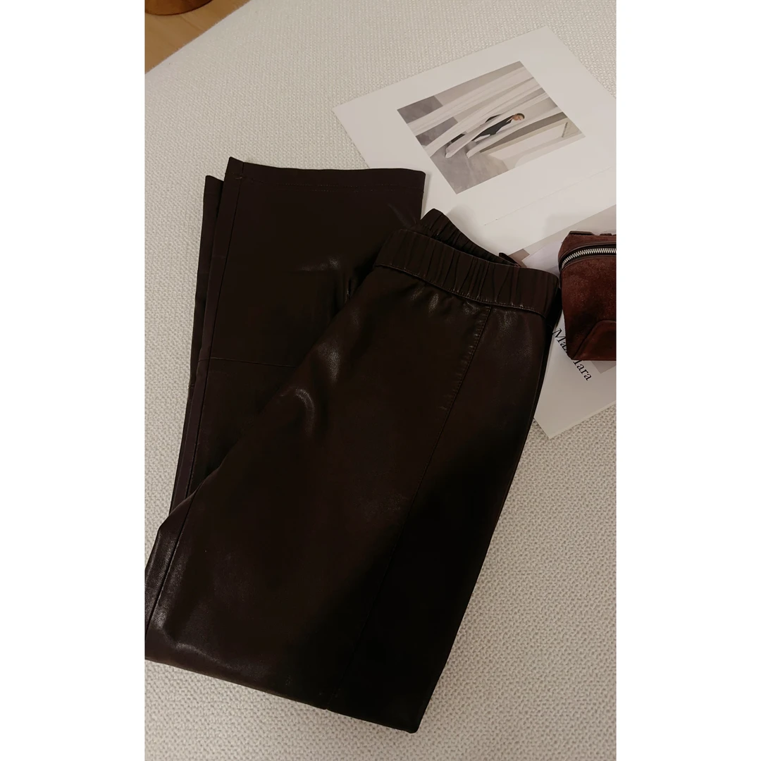 GRACE GARDEN【微喇皮裤！】松紧腰微喇时尚皮裤XXK5L2512