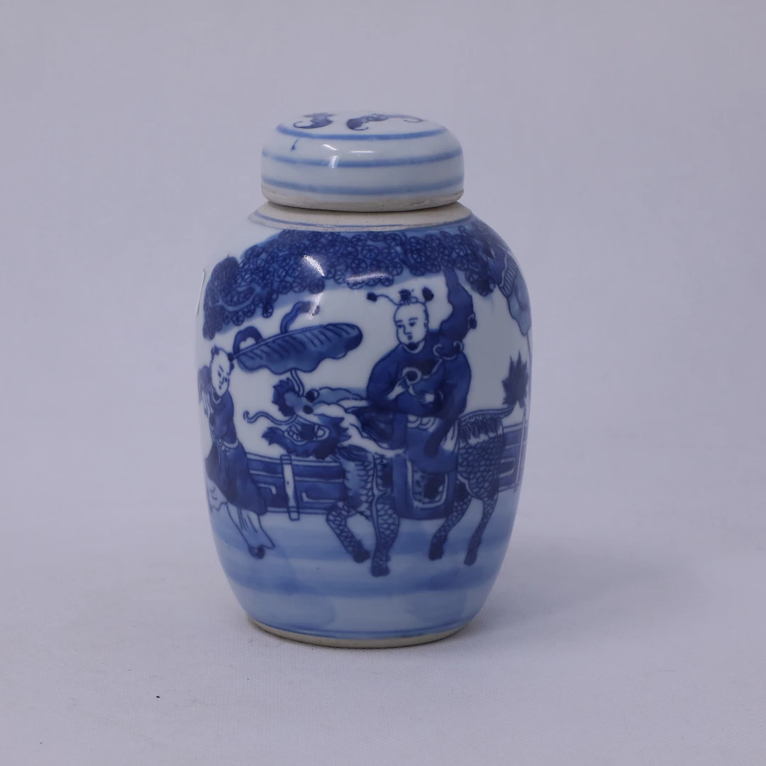 古陶瓷/青花三星人物盖罐LOT1853/老物件