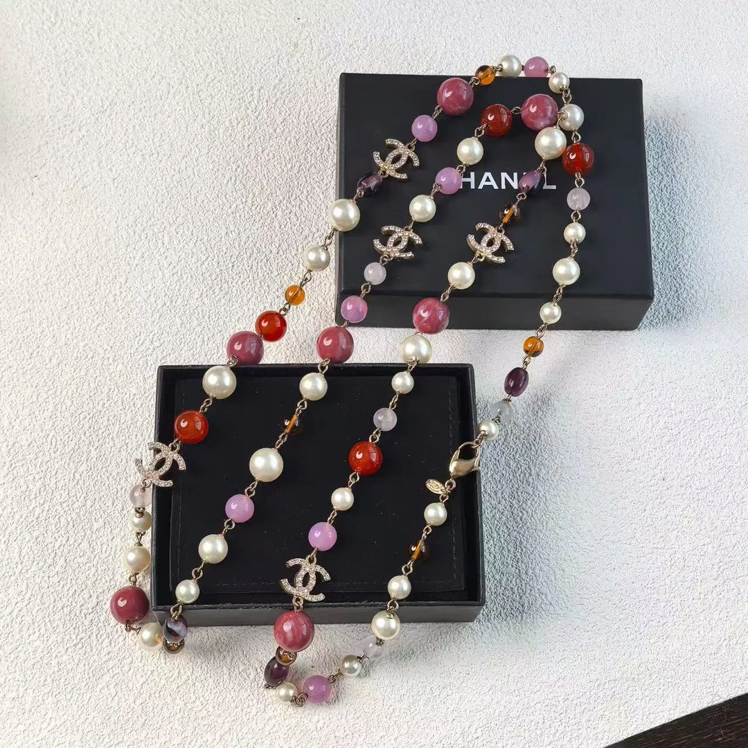 95新 Chanel/香奈儿 泡泡中古Vintage Chanel红琉璃水钻双C长项链
