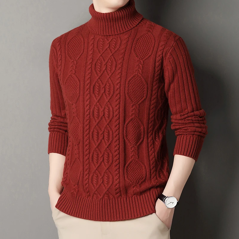 【羊毛+兔毛混纺】【680克】男士特厚双翻领羊毛衫高领保暖毛衣