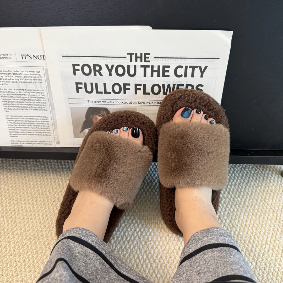 2025秋冬新款毛毛拖鞋女外穿网红爆款时尚厚底居家毛绒棉拖鞋