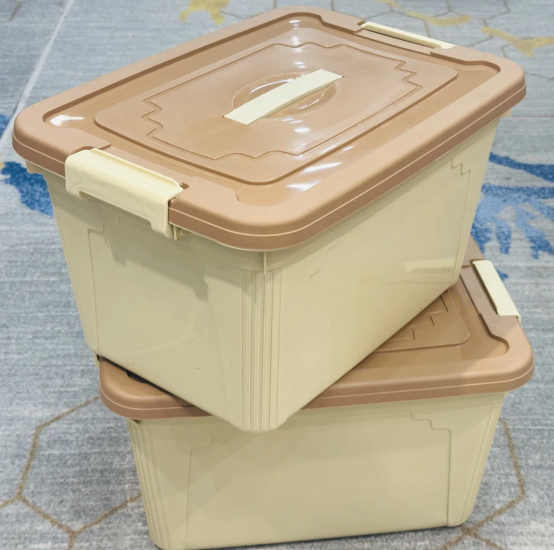 【两个装】奶油色文具收纳箱家用收纳储物杂物玩具整理箱宿舍收纳盒