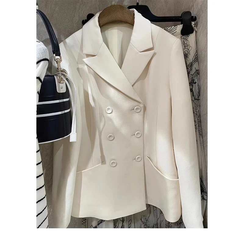 2025新款西装外套女中长款气质百搭通勤双排扣显瘦长袖外套上衣女