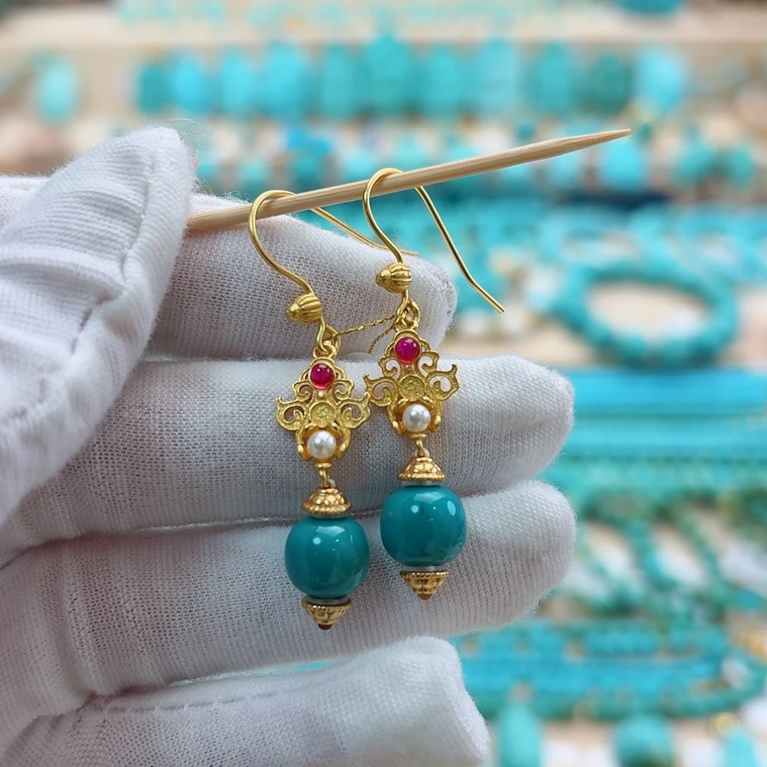 绿松石银S925镀金镶嵌珠宝奇石