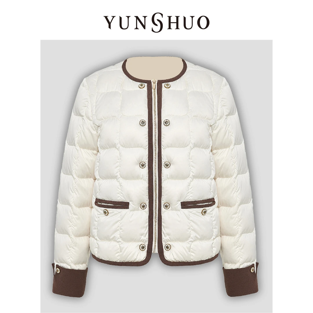 YUNSHUO允硕秋冬新品时尚百搭拼接小香风简约羽绒服815115