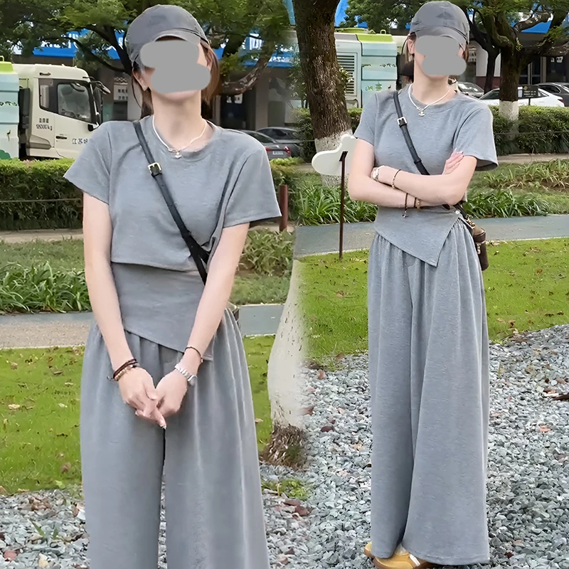 2025夏季新款时尚套装气质简约收腰短袖T恤+洋气高腰收腰牛仔套装