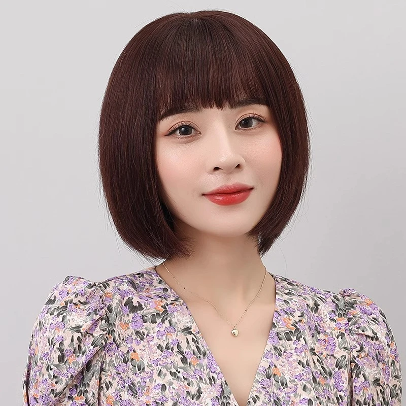 假发女全头套真发全真人波波头短发自然修脸显年轻整顶头套超薄款