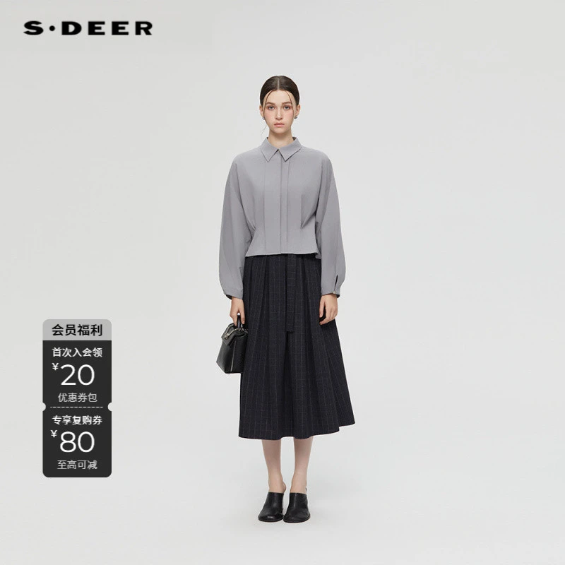 S·DEER圣迪奥女装气质衬衣长袖短款上衣小众设计感衬衫S253Z0541