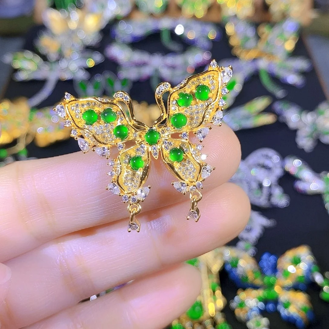 吊坠(不含链)银S925镶嵌翡翠