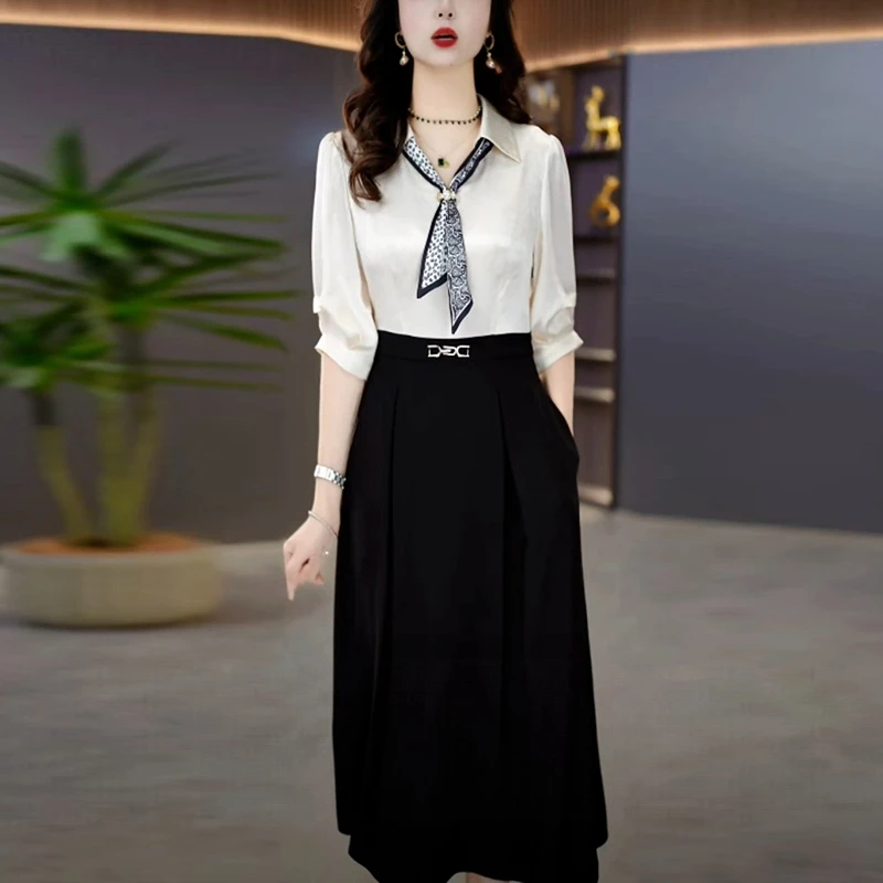 轻奢气质早秋中袖裙子女款爆款2025新款高级感洋气遮肉显瘦连衣裙