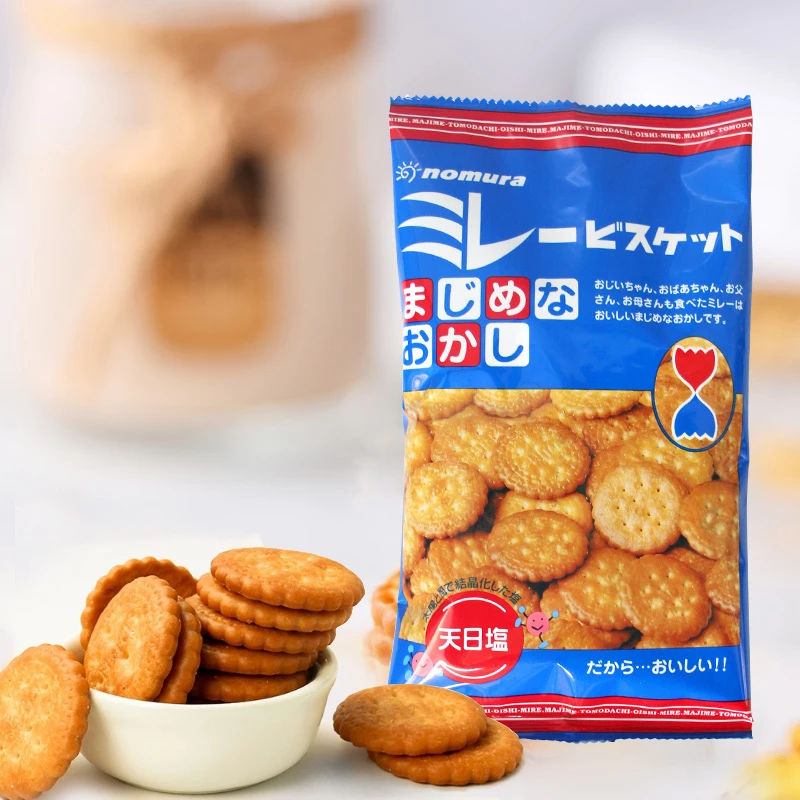 日本进口野村天日盐小圆饼干薄脆可口120g