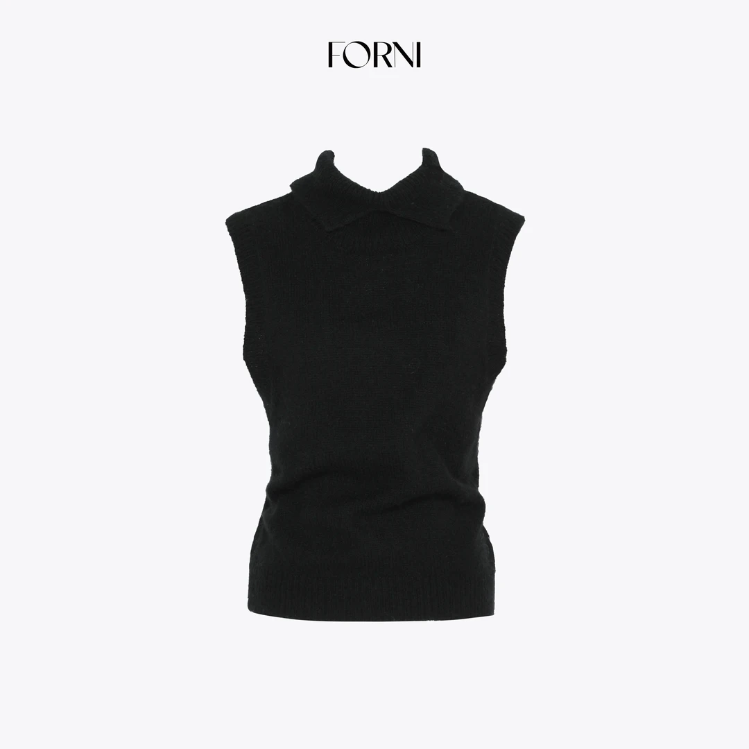 FORNI 气质封神 浣熊绒羊毛翻领无袖针织上衣