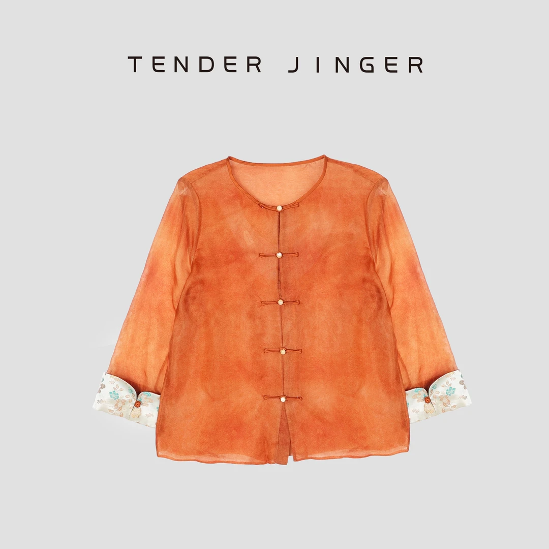 Tender Jinger【黑标】桑蚕丝新中式圆领对襟文艺上衣T52GCC81123