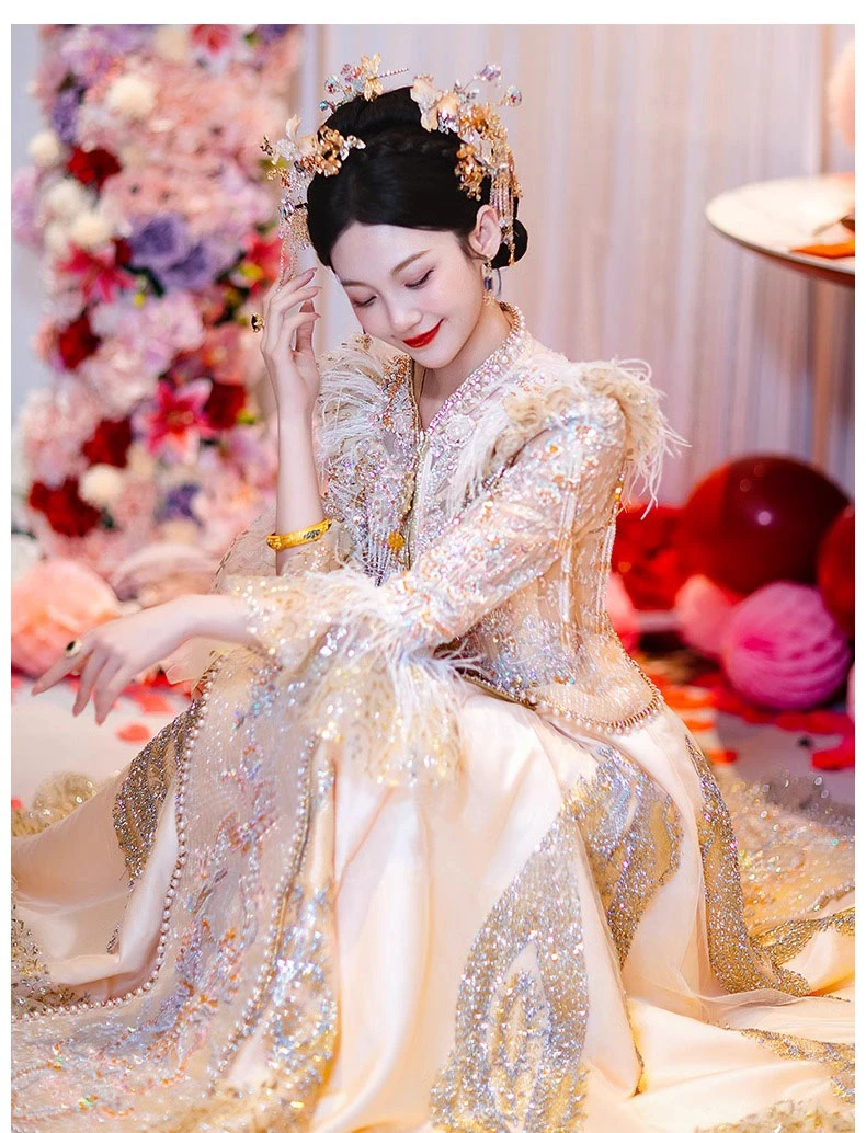 源头工厂批发零售新款重工出阁秀禾服嫁衣敬酒服婚礼修身春夏秋冬