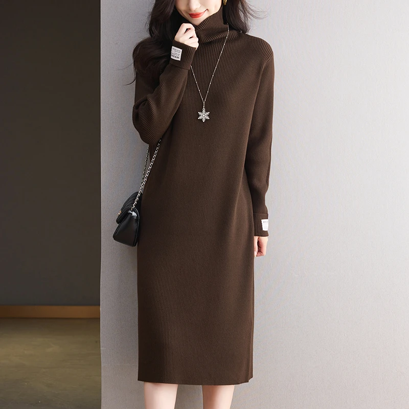 高领针织连衣裙轻奢高级感冬天配大衣的毛衣裙长款气质显瘦打底裙