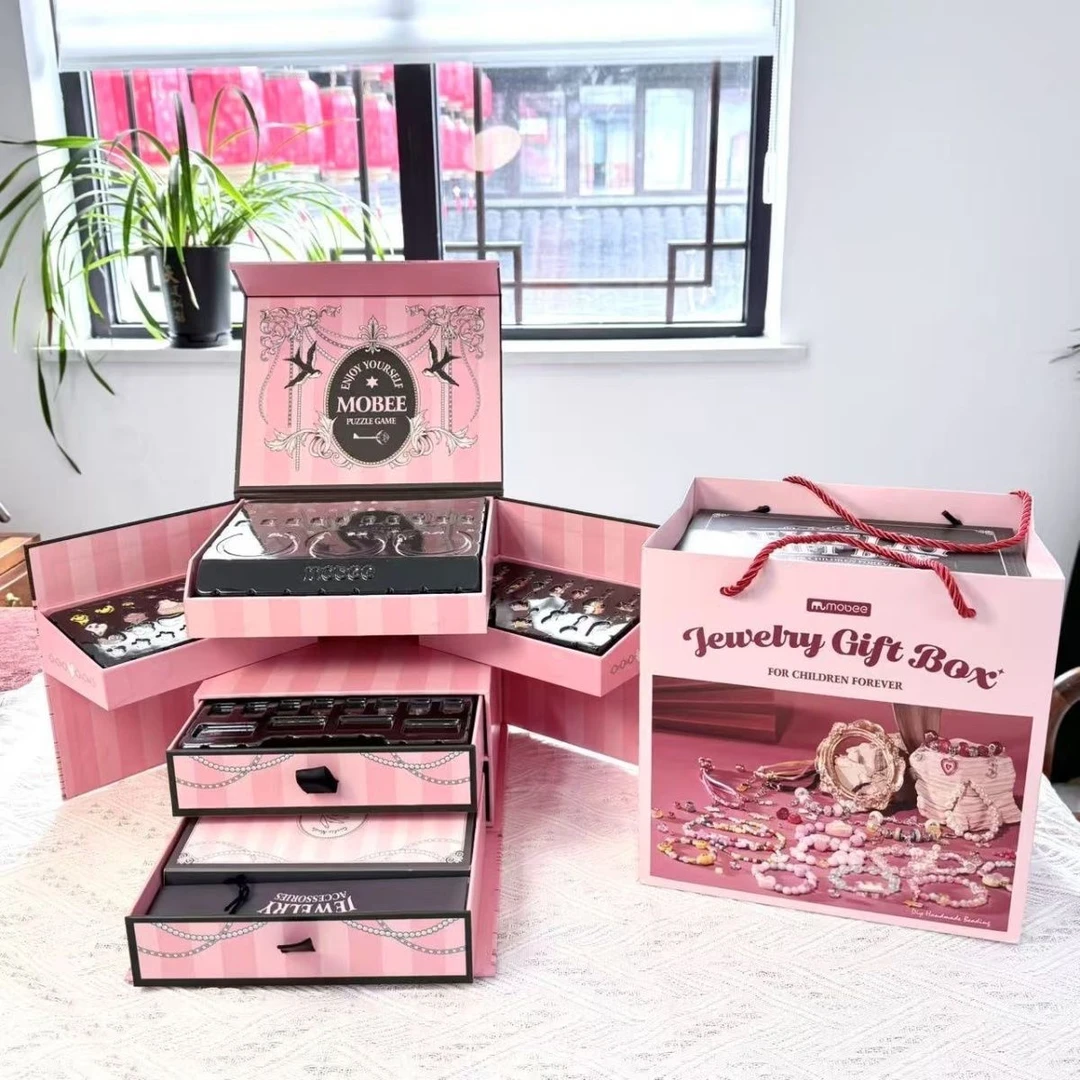 MOBEE美丽星堡串珠女孩宝藏手工DIY玩具塑料首饰盒手链适合6岁以
