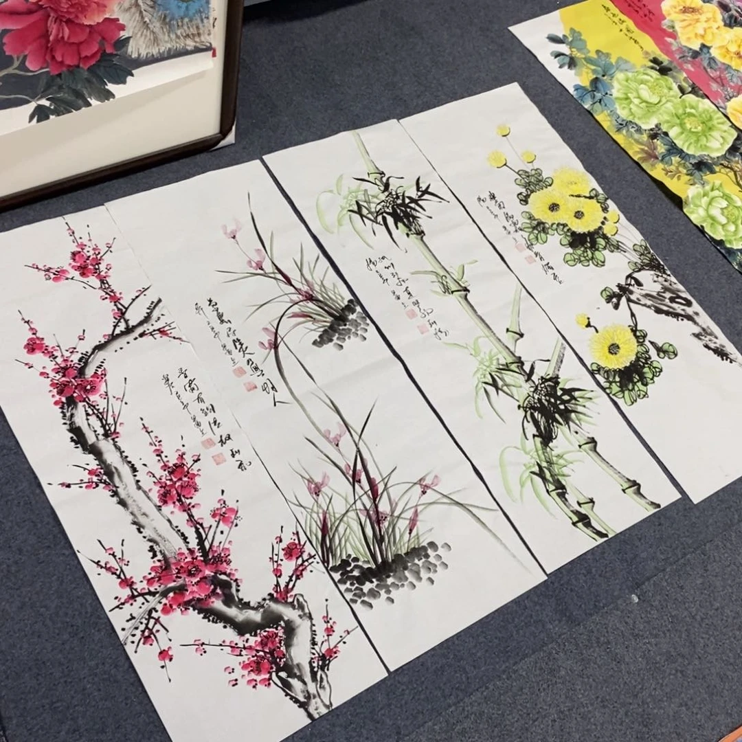 国画尺寸110✖️35一套四张手绘梅兰竹菊