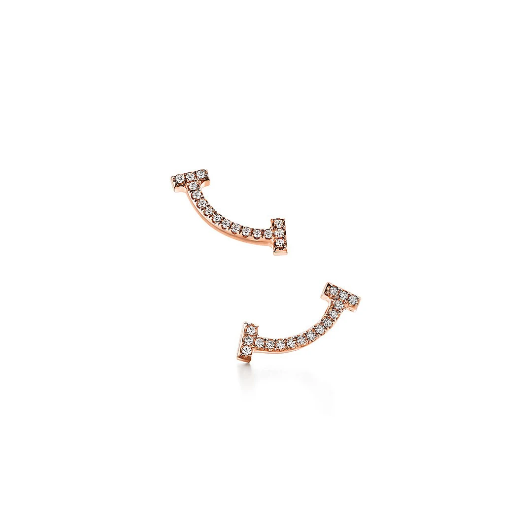 99新 Tiffany & Co./蒂芙尼 玫瑰金mini笑脸满钻耳钉,公价21100