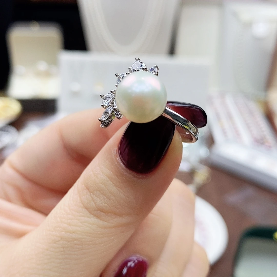 银S925镶嵌戒指淡水珍珠