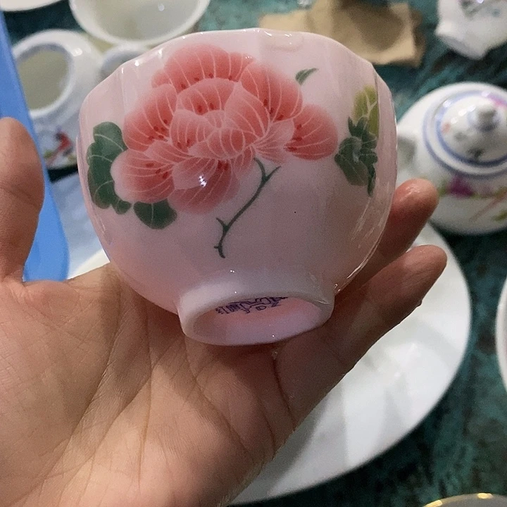 摆件红稀土花口芙蓉花杯