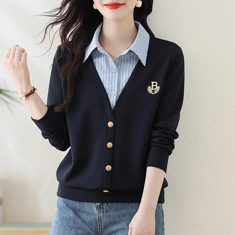 秋季穿搭感法式加绒卫衣女士秋冬款小个子假两件上衣洋气时尚休闲