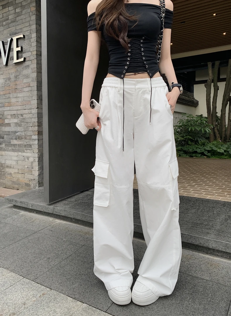 Momoshero【啊LO工装裤】小美力推第一条本命白色松紧腰瘦版工装裤