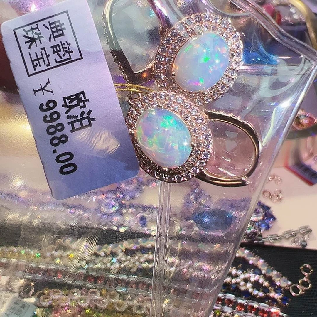 银S925镶嵌欧泊耳钉