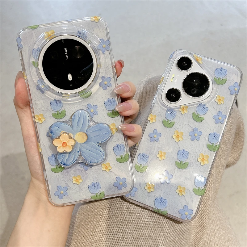 适用华为pura70pro手机壳小清新油画郁金香mate60/70硅胶防摔女款