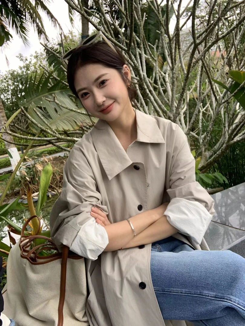 温柔瑶-Ersan#撞色袖风衣外套#61273