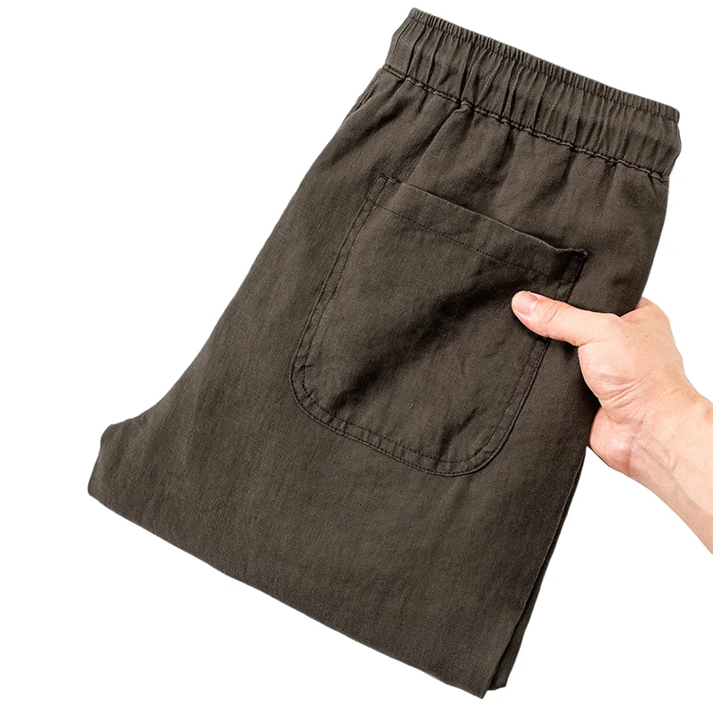 100%亚麻九分裤男款夏季薄款宽松直筒运动休闲裤轻薄透气百搭裤子