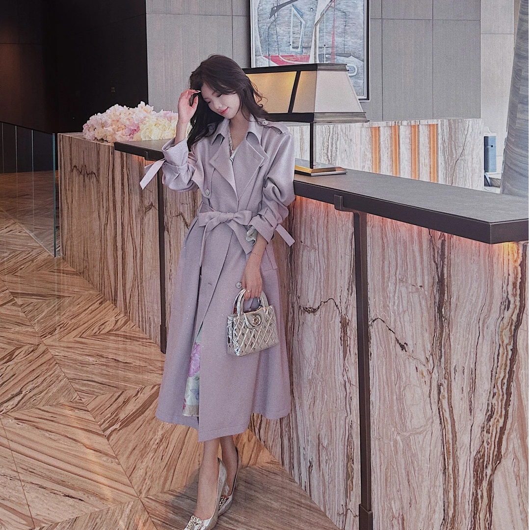 幽谷紫兰气质高级长款风衣XS40438