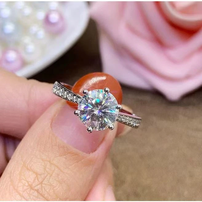 六爪实心精美直壁嵌入 女士开口戒 可调节 货号 130