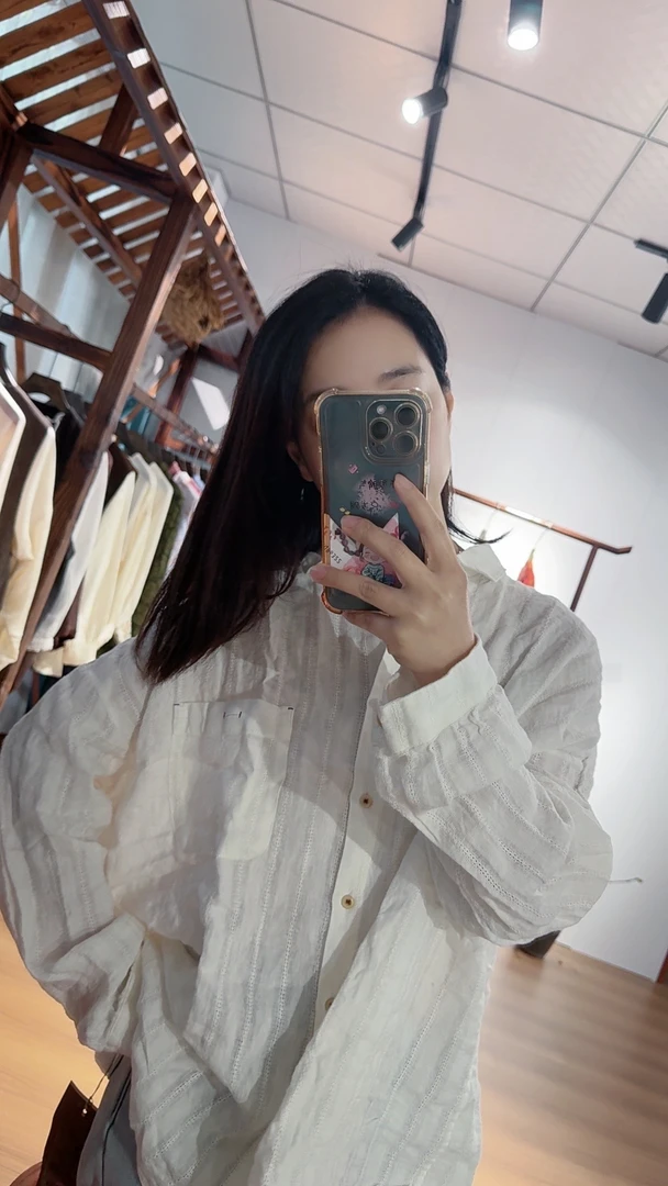 定制面料文艺提花亚麻衬衫清爽透气自然舒适长袖上衣