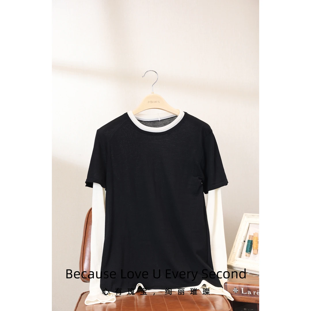 Z.blues【四季予你】高支高密羊毛圆领撞色假两件针织衫YZQSHA762