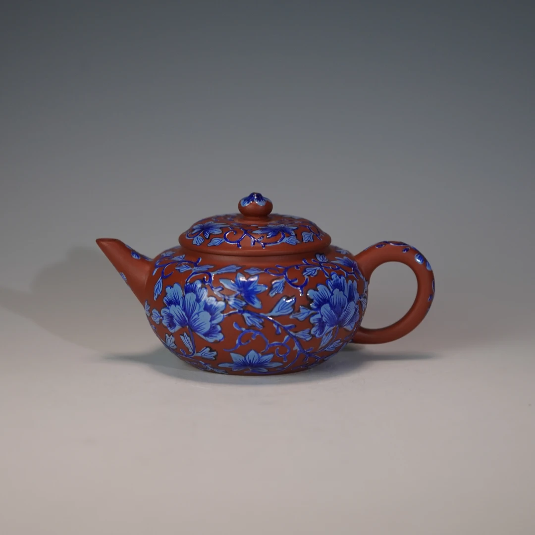 lot.21949 顾跃君 黄龙山朱泥扁水平壶(珐琅彩) 150cc