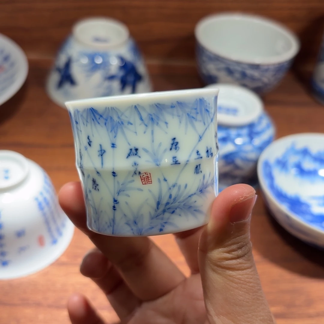 瓷诗词竹子竹节杯