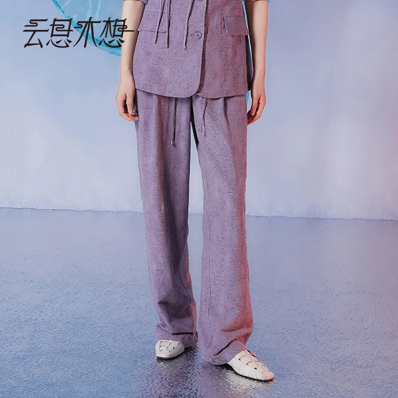 Ysimo-X云思木想摩登国风女装2024秋季新款抽绳提花休闲裤12141