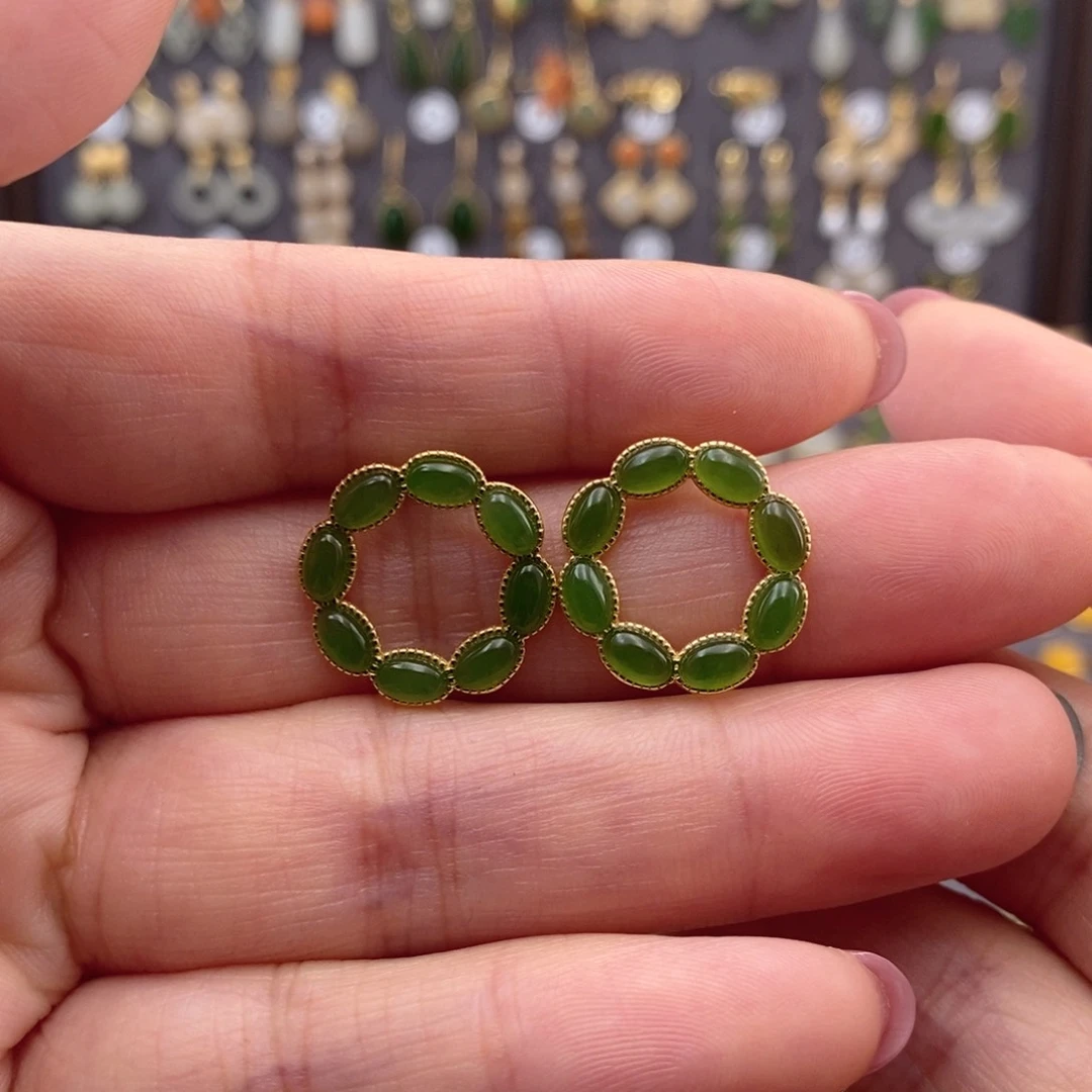 银S925镶嵌和田玉耳饰