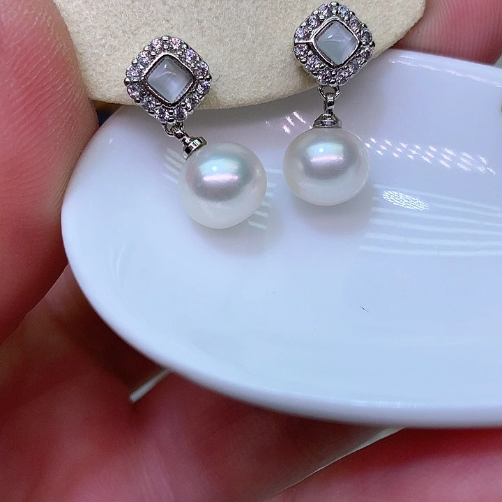 银S925镶嵌耳饰淡水珍珠