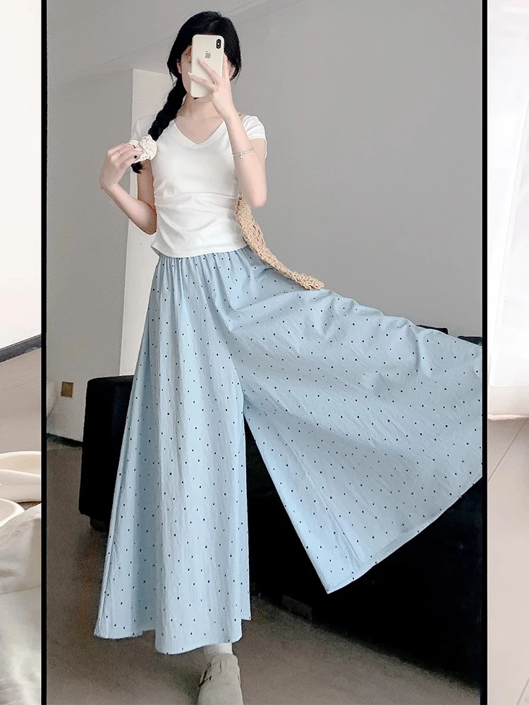 波点冰丝山本裙裤女夏季薄款2025新款休闲高腰垂感小个子阔腿裙