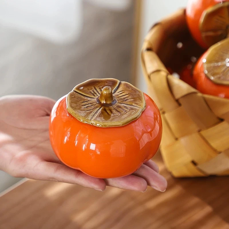 陶瓷柿子茶叶罐1只装